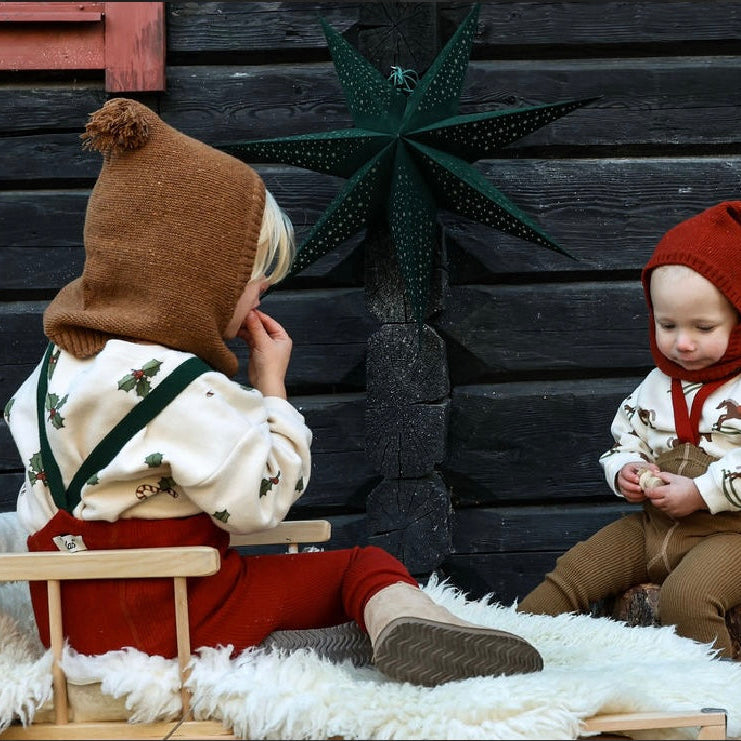 Silly Silas Festive Tights with Braces (Maple Leaf + Dark Forest Green)